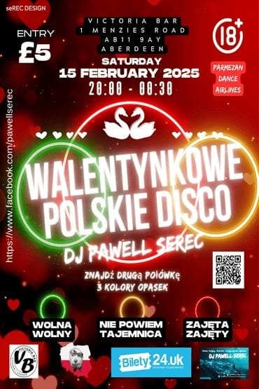 Walentynkowe Polskie Disco!! 3 kolory opasek!!